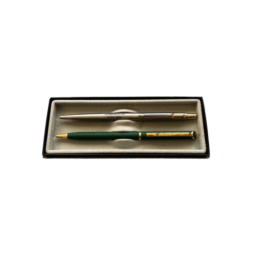VTG  Quill Pen Box Set 2  Advertising Green BP and SOHIO Transportation